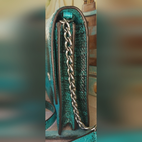 Michael Kors Tile Blue Python Embossed  NWOT Crossbody Purse - Picture 11 of 16